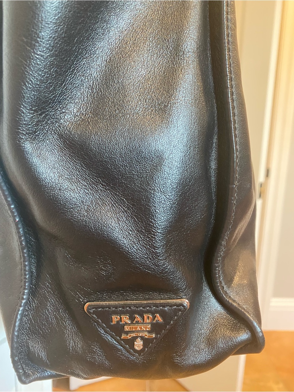 Prada Black Leather Pouch with Red Suede Lining